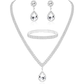 tanie Zestawy biżuterii-Zestawy biżuterii ślubnej trzyczęściowe kryształowe kolczyki z stopu naszyjniki bransoletki damskie stylowe proste luksusowe tenisowa sieć spadająca biżuteria zestaw na przyjęcie weselne wieczorne