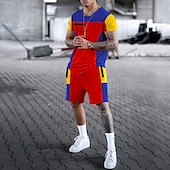 cheap Men&#039;s Printed Tees sets-Men&#039;s Graphic Color Block 2pcs Tees sets Shorts and T Shirt Set T-Shirt Outfits Short Sleeve Crew Neck Designer Casual Comfortable Outdoor Vacation Daily 3D Print 2 Piece Spring &amp; Summer Black White