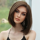 economico parrucca più vecchia-parrucche marroni per donna parrucca diritta in pizzo sintetico lunghezza spalla caschetto con riga laterale con capelli del bambino