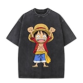cheap Cartoon &amp; Movie Character Graphic-One Piece Monkey D. Luffy T-shirt Oversized Acid Washed Tee Print Graphic For Couple&#039;s Men&#039;s Women&#039;s Adults&#039; Acid Wash Casual Daily