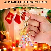 Недорогие Подвески и статуэтки для авто-Новый изысканный брелок из смолы с 26 буквами и розовой кисточкой, градиентный кулон в виде бабочки, кольцо для ключей, женская сумка, украшения, аксессуары, подарок