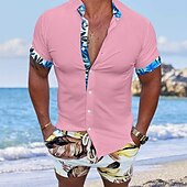 preiswerte Urlaub-Herren Hemd Baumwoll-Leinenhemd Weißes Baumwollhemd Sommerhemd Freizeithemd Strandhemd Schwarz Weiß Rosa Blau Kurzarm Einfach Revers Urlaub Täglich Bekleidung Baumwolle Baumwollmischung Mode Lässig