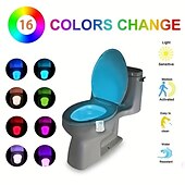abordables Lumières de toilettes-Veilleuse de toilette pir capteur de mouvement lumières de toilette led lampe de nuit de salle de bain 16/8 couleurs éclairage de cuvette de toilette pour salle de bain salle de bain