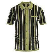preiswerte Klassisches Poloshirt für Herren-Herren Polo Pullover Poloshirt Casual Täglich Umlegekragen Knopf Kurzarm Modisch Klumpig Gestreift Knopf vorne Sommer Frühling Herbst Regular Fit Wein Blau Grün Polo Pullover