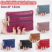 abordables tarjeteros y estuches-1 Uds. Monedero de cuero para hombre y mujer, tarjetero, cartera de mano, mini bolso de cambio con cremallera doble