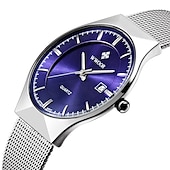 Χαμηλού Κόστους Ρολόγια Quartz-WWOOR επιχειρηματικά ανδρικά πολυτελή ρολόγια πλέγματος λουρί υπερ λεπτό quartz ρολόι ανδρικό αδιάβροχο αυτόματη ημερομηνία αρσενικό ρολόι δώρα για την Ημέρα του Πατέρα