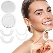preiswerte Persönliche Pflege &amp; Gesundheit-1 Packung Silikon-Zahnaufhellung, Zahnspangen, Simulationsprothese, obere Zähne, untere Zähne, Set mit Box, perfektes Lächeln