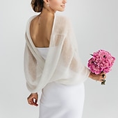 billiga Brudsjalar-Stolar Kvinnors wrap ren elegant ärmlös stickad klädsel bröllopswraps med ren färg för fest vår och sommar klä dig för att imponera