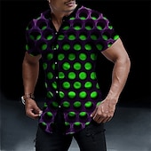 billiga 3D-mönster-Herr 3D Print Skjorta Knapp upp skjorta Kortärmad Mode Designer Ledigt Semester Ledigt Utekväll Vår &amp; sommar Hög krage Mönster Svart Gul Rubinrött Blå Himmelsblå