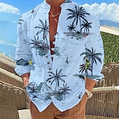 voordelige Tropische planten-Voor heren Kokosnootboom Tropische planten Overhemd Hawaiiaans overhemd Aloha-shirt Lange mouw Overhemd Opstaand Modieus Ontwerper Casual Buiten Vakantie Straat Wit Blozend Roze blauw S M L