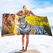 billiga set med strandhanddukar-1st stora tjocka badduschhanddukar 3d vit tigerdesign bomull strandhandduk för kvinnor män reser sim yogafilt