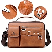 cheap Men&#039;s Bags-Men&#039;s Brown Faux Leather Messenger Bag with Multiple Pockets and Adjustable Strap - Stylish and Functional Crossbody Bag for Travel and Daily Use