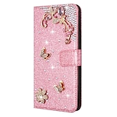 お買い得  iPhone用ケース-iPhone 16e用の電話ケース iPhone 15 Pro Max Plus iPhone 14 13 12 11 Pro Max Mini X XR XS Max 8 7 Plus 財布ケース フリップカバー スタンドホルダー フルボディ保護 ブリンブリン グリッター シ shiny TPU ラインストーン