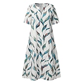 ieftine rochie florală-Rochie Midi pentru Femei Rochie Casual Rochie Shift Imprimeu cu Frunze V Guler Clasic Casual Zilnic Vacanță Mânecă Jumătate Vară Primăvară