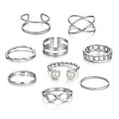 economico Anelli-Donna Anello Matrimonio geometrico Argento Oro Cromo Mini Punk Personalizzato Moda 9 pezzi