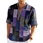 abordables Diseño Geométrico-Hombre Ajedrez Retazos Diseño Geométrico Camisa Abotonar la camisa Manga Larga Moda Ropa de calle Design Casual Noche Verano Primavera Otoño Escote Chino Estampado Caqui+Caqui Negro Blanco Amarillo