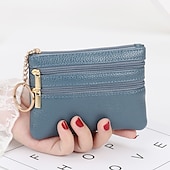 abordables tarjeteros y estuches-1 Uds. Monedero de cuero para hombre y mujer, tarjetero, cartera de mano, mini bolso de cambio con cremallera doble