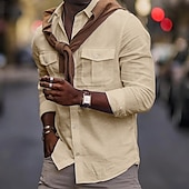 cheap Street-Men&#039;s Shirt Cotton Linen Shirt White Cotton Shirt Summer Shirt Beach Shirt Plain Hawaiian Holiday Black White Blue Khaki Long Sleeve Lapel Spring &amp; Summer Clothing Apparel Pocket