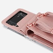 Недорогие Чехлы для Samsung-телефон Кейс для Назначение SSamsung Galaxy Z-флип 6 Z Flip 5 Z Flip 4 Z Flip 3 Сумочка Кошелек Кошелек для карт Флип со съемным ремешком через плечо Слоты для держателей карт Однотонный ПК Кожа PU