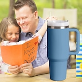 economico Bicchieri-bicchiere estivo con manico da 40 once e coperchio di paglia, bottiglia d&#039;acqua in acciaio inossidabile 304, bicchieri da viaggio isolati con tazza ghiacciata per tè e caffè regalo, tazza per auto di grande capacità con cannuccia