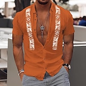 preiswerte Urlaub-Herren Hemd Baumwoll-Leinenhemd Weißes Baumwollhemd Guayabera Hemd Sommerhemd Strandhemd Farbblock Urlaub Lässig Schwarz Weiß Blau Orange Kurzarm Revers Sommer Bekleidung