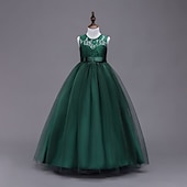 preiswerte Kleider für die Blumenmädchen-kinderkleidung Mädchen Blumenmädchen Kleid Kleid Ärmellos Hochzeit Party Spitze Gitter Kuschelig Polyester Maxi Blumenmädchenkleid Buntes Lila Farbpulver Weiß