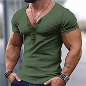 preiswerte Basic-T-Shirts-Herren T Shirt T-Shirt Langarm V Ausschnitt Frühling &amp; Sommer Einfach Mode Designer Basic Schnürung Urlaub Straße Ausgehen Schwarz Blau Grün Top T-Shirt für Herren
