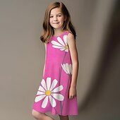 billiga 3D Blomma Klänning-Flickor 3D Grafisk Blommig Klänning Ärmlös 3D-tryck Sommar Vår Sport &amp; Utomhus Dagligen Helgdag söt stil Ledigt Ljuv Barn 3-12 år Vardagsklänning A linjeklänning Linneklänning Ovanför knäet Polyester