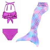 voordelige Zeemeermin badpak-Kinderen Voor meisjes Drie stuk Zeemeermin zwemkleding Badmode Bikini Strand Zwemmen Afdrukken Actief leuke Style Badpakken 4-12 jaar Zomer Rose paars Polkadot