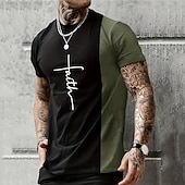 Χαμηλού Κόστους Μπλουζάκια πίστης-Ανδρικό Μπλουζάκι Βίβλο Γραφικό Χρωματικό Μπλοκ Γραμμάτων Χριστιανικό Τ-Shirt Σατέν Κοντό Μανίκι Μπλούζα 3D Εκτύπωση Crew Neck Vintage Μόδα Σχεδιαστής Εξωτερικός Καθημερινά Αθλητικά Μπλε Κόκκινο