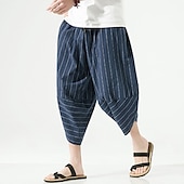 billiga Retro-Herr Shorts Linne Shorts Sommarshorts Capribyxor Ficka Rand Komfort Andningsfunktion Utomhus Dagligen Utekväll Linne- / bomullsblandning Mode Ledigt Svart Mörkblå