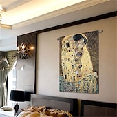 olcso Jacquard szőtt kárpitok-jacquard szőtt gobelin gobelin aubusson fali függöny klimt a szerető szövőszék pamut szövés nappali hálószoba dekoráció (bot és bojt nélkül)
