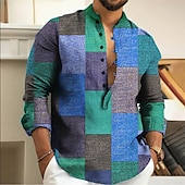 preiswerte Geometrische Muster-Herren Farbblock Geometrische Muster Geometrie Hemd Knopfhemd Langarm Modisch Strassenmode Designer Casual Ausgehen Sommer Frühling Herbst Ständer Bedruckt Gelb Blau Purpur Grau