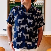 preiswerte Vögel &amp; Tiere-Herren Tier Leopard Hemd Hawaiihemd Sommerhemd Aloha-Shirt Kurze Ärmel Hemd Umlegekragen Tropisch Modisch Hawaiianisch Outdoor Strasse Hawaiianisch Schwarz Braun Grün S M L