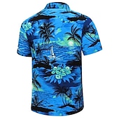 olcso Trópusi növények-Férfi Virágos Kókuszfa Busz Ing Hawaii ing Aloha ing Rövid ujjú Ing Térfogatcsökkenés Divat Utcai sikk Dizájn Szabadtéri Utca Hétköznapi Fekete Sárga Sötétkék S M L