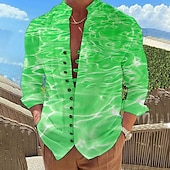 voordelige Oceaan afdrukken-Voor heren Golven Zeegezichtpatroon Overhemd Hawaiiaans overhemd Aloha-shirt Lange mouw Overhemd Opstaand Modieus Ontwerper Casual Buiten Vakantie Straat Rood Marine Blauw blauw S M L