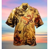 voordelige Dierenprint-Voor heren Draak Overhemd Overhemd met knopen Korte mouw Tropisch Modieus Hawaii Casual Feestdagen Strand Zomer Lente Strijkijzer Afdrukken Button-omlaag Zwart Wit Bruin Khaki