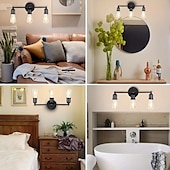 abordables Apliques de pared-juego de iluminación de tocador negro moderno: apliques de pared de baño de 3 luces para espejo, cocina, dormitorio y sala de estar
