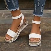 abordables Sandalias Informales-Sandalias de mujer con plataforma alpargata blanca con tira en el tobillo y detalle de tachuelas para outfits veraniegos y casuales