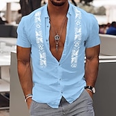 preiswerte Urlaub-Herren Hemd Baumwoll-Leinenhemd Weißes Baumwollhemd Guayabera Hemd Sommerhemd Strandhemd Farbblock Urlaub Lässig Schwarz Weiß Blau Orange Kurzarm Revers Sommer Bekleidung