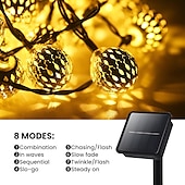 abordables Guirlandes solaires-Guirlande lumineuse solaire marocaine élégante pour réception de mariage, guirlande lumineuse à LED en forme de globe, éclairage d&#039;extérieur étanche, 8 modes d&#039;éclairage, boule lumineuse étanche