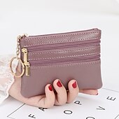 abordables tarjeteros y estuches-1 Uds. Monedero de cuero para hombre y mujer, tarjetero, cartera de mano, mini bolso de cambio con cremallera doble