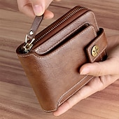 お買い得  カードホルダーとケース-クレジットカードホルダー財布 メンズPUレザーソリッドカラー ビジネス財布 カードホルダー ジッパー＆ボタン付き バレンタインデーギフト