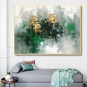 preiswerte Abstrakte Gemälde-Handgefertigtes Ölgemälde auf Leinwand, Wandkunst, Dekoration, handbemalt, modernes, grünes, goldenes, abstraktes Gemälde für die Inneneinrichtung, gerolltes, rahmenloses, ungedehntes Gemälde