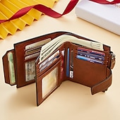 baratos porta-cartões e estojos-1 unidade de Carteira Masculina de Couro Legítimo Vintage Curta Multi Função Porta-Cartão de ID com Bloqueio RFID Zíper para Moedas Presentes para Homens no Dia dos Namorados