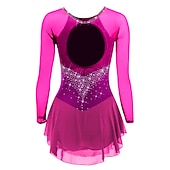 cheap Figure Skating Dresses-Figure Skating Dress Women&#039;s Girls&#039; Ice Skating Dress Violet Black White Open Back Mesh Spandex High Elasticity Training Competition Skating Wear Classic Crystal / Rhinestone Long Sleeve Ice Skating