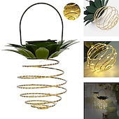 economico Luci paesaggistiche-Lampada Solare Ananas Lanterna In Ferro Lampada Led In Filo Di Rame Lampada Da Esterno Impermeabile Da Giardino Decorativa A Sospensione