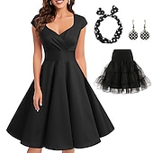 cheap Outfits-Retro Vintage 1950s Rockabilly A-Line Dress Flare Dress Christmas Party Dress Polka Dot Women&#039;s Party / Evening Masquerade Bachelorette Party Adults&#039; Dress Earrings Headwear Spring &amp; Summer