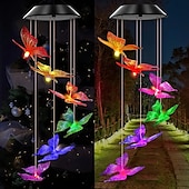 economico Luci paesaggistiche-campanelli eolici solari a led luci esterne luci a farfalla cangianti luci esterne solari impermeabili 6 led campanelli eolici luci ad energia solare per la decorazione di finestre di casa, giardino, patio