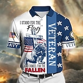 levne Den nezávislosti Pola-Pánské veteráni Vlastenec Polokošile Golfová košile Krátký rukáv Polo tričko Košile s límečkem Na běžné nošení Streetwear Oblečení na dovolenou Párty oblečení Knoflíky 3D tisk Fialová Námořnická mod